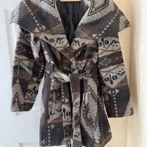 Coldwater Creek Geometric Patterned Coat - Brown and Black , Grey